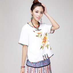 廠家直銷 2015新款 民族風女裝 手繪花包邊原創女裝亞麻上衣